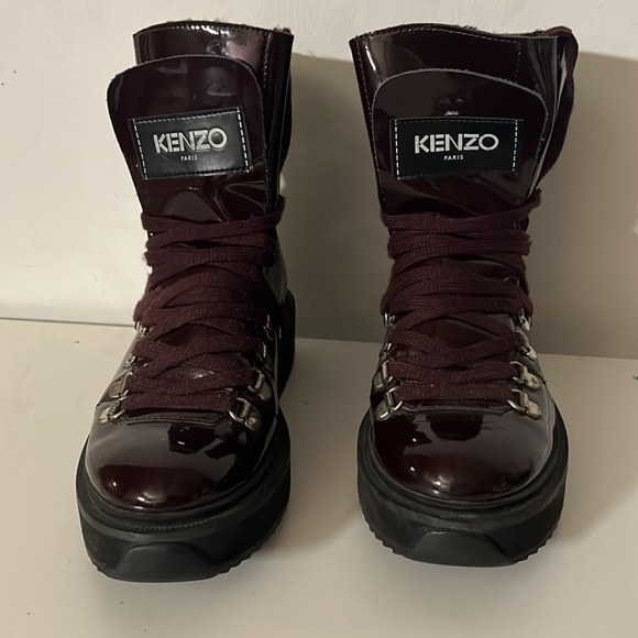 Kenzo Burgundy Alaska Patent Leather & Shearling Platform Booties Size 6 - Picture 4 of 11